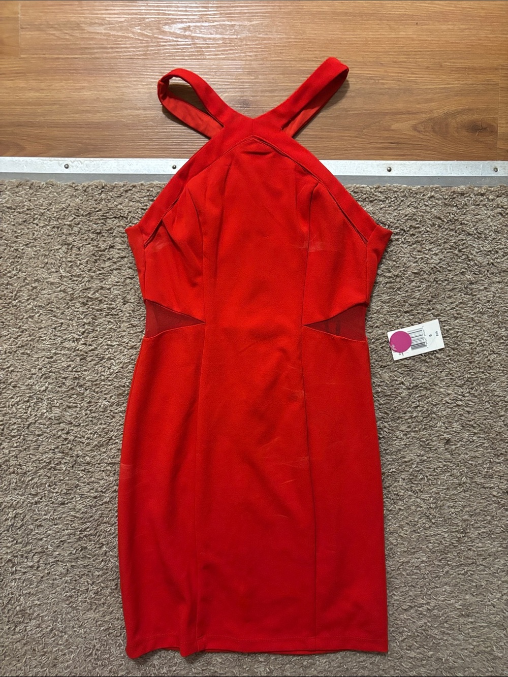 B.SMART NWT Woman’s 9 Red BodyCon Dress Mesh Cut Outs Halter Neck